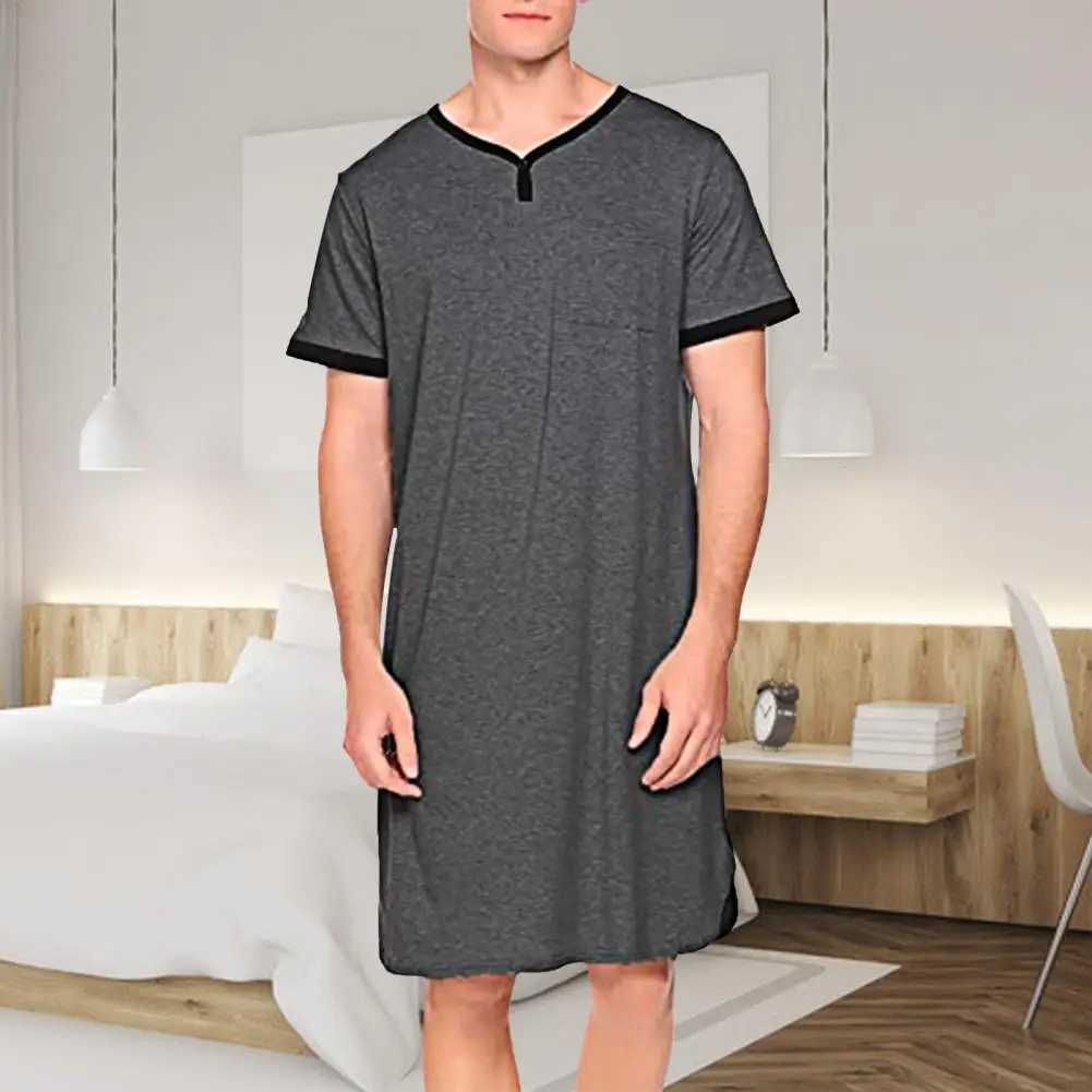Mens sleepwear short sleeved O-neck pocket sleepwear loose knee length sleepwear mens sleepwear plus size 3XL warm mens clothingW240719