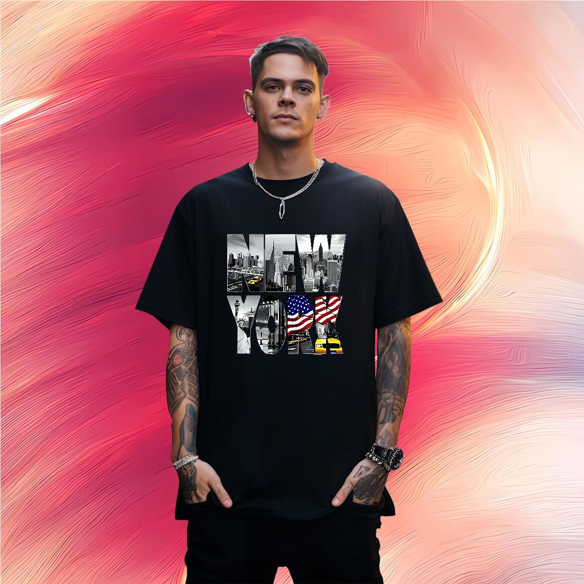 Loose New York 230g Pure Cotton Men Tops Tees Sport Breathable Short Sleeve Men T Shirts Brand Custom Cartoon Tshirts
