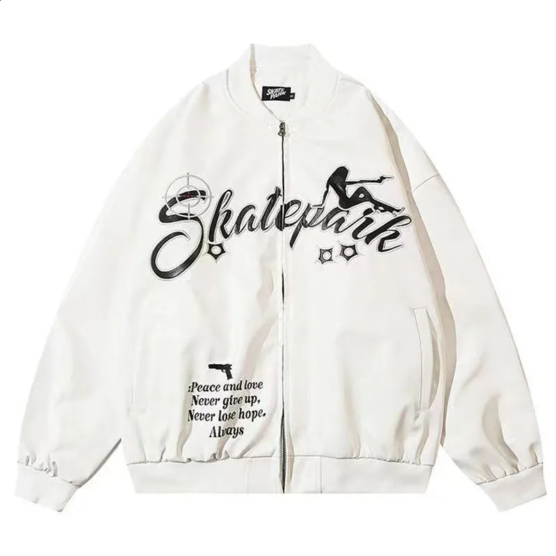 Embroidery Leather Jackets Men Women Racing High Street Autumn Oversized Y2k PU Baseball Coat Harajuku Vintage Outwear Couple 240809