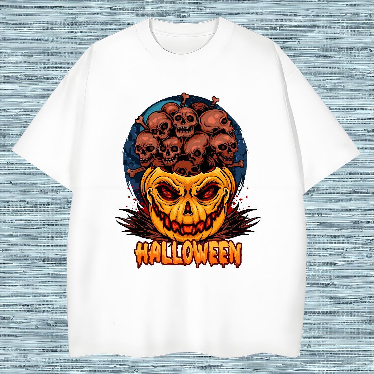 New Mens Tshirts halloween Hip Hop Street 230g Pure Cotton Tops Tees Round Neck Short Sleeve Cool Design T-Shirts for Men Custom Printed