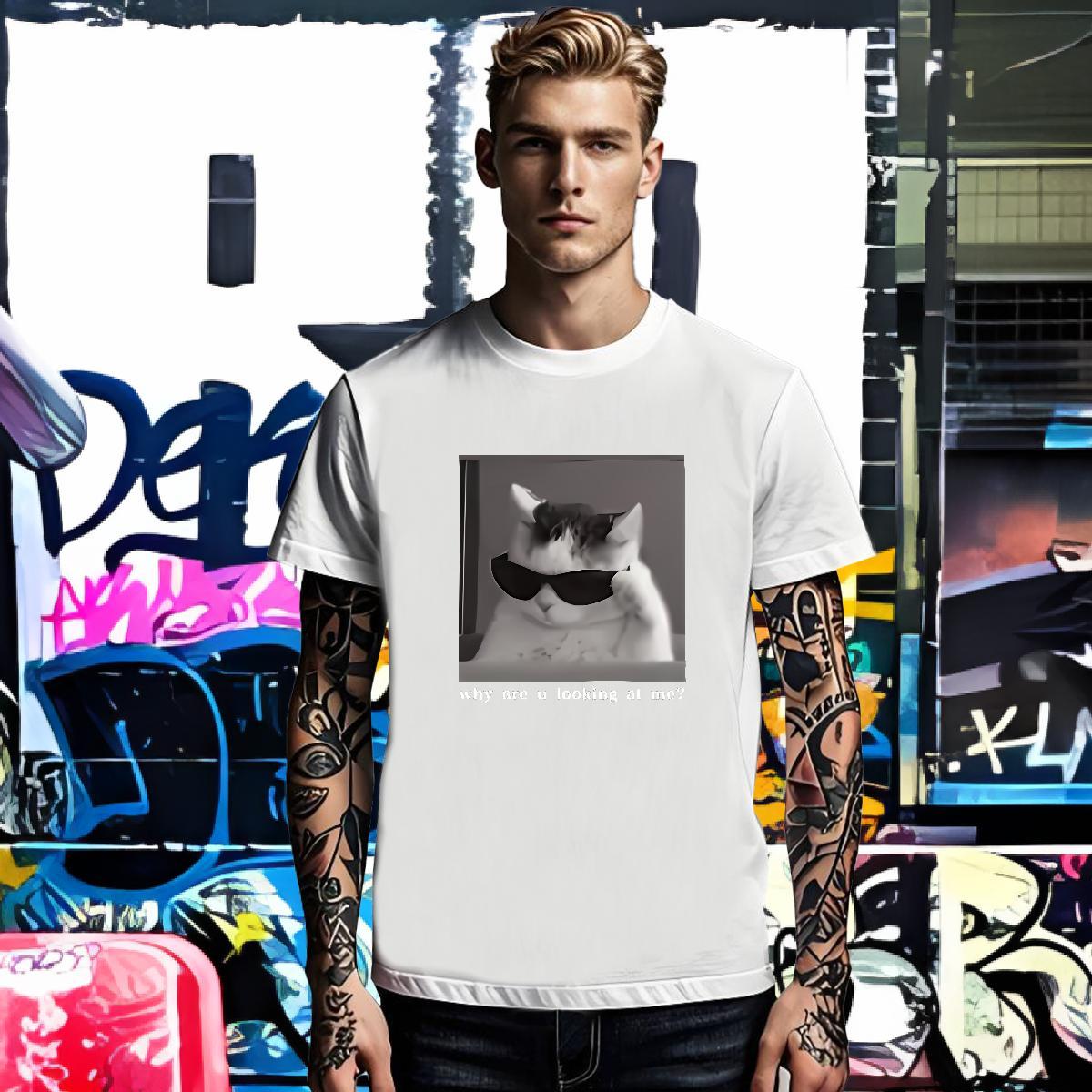 Fashion Design Men Tshirts cat Summer Casual 230g Pure Cotton Tops O-Neck Short Sleeve Cool T shirt Custom Cartoon