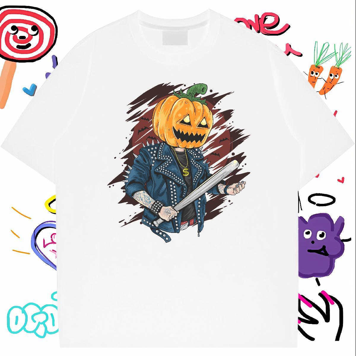 Loose Fit Mens T Shirts pumpkin O-Neck Short Sleeve Sports Casual Anime 230g 100% Cotton Men Tshirts Free Shipping Tees