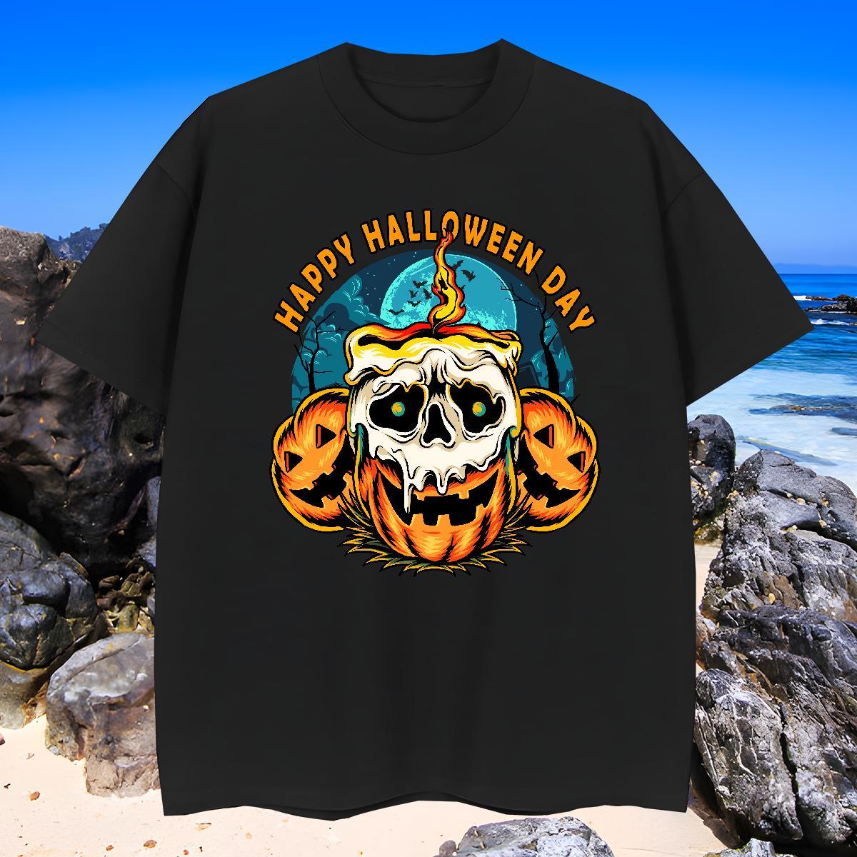 Loose Fit Mens T Shirts halloween Crew Neck Street wear Hip Hop Custom Printed 230g Pure Cotton Men Clothes T-Shirt Classic Tees