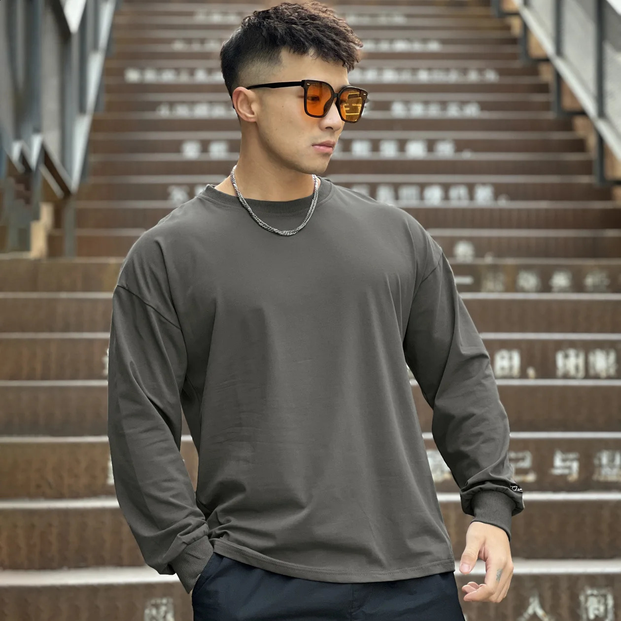 Autumn Long Sleeve T Shirt For Men Fashion Cotton Solid Color T-shirts Cozy Streetwear Mens T-shirt 3xl Baggy Korean Trendy 240820