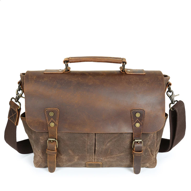 waterproof padded waxed canvas bags personalized stylish case satchel vintage messenger bag for men 240819