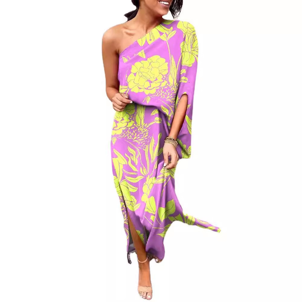 Fashion Slant Shoulder Single Sleeve Dress For Women
