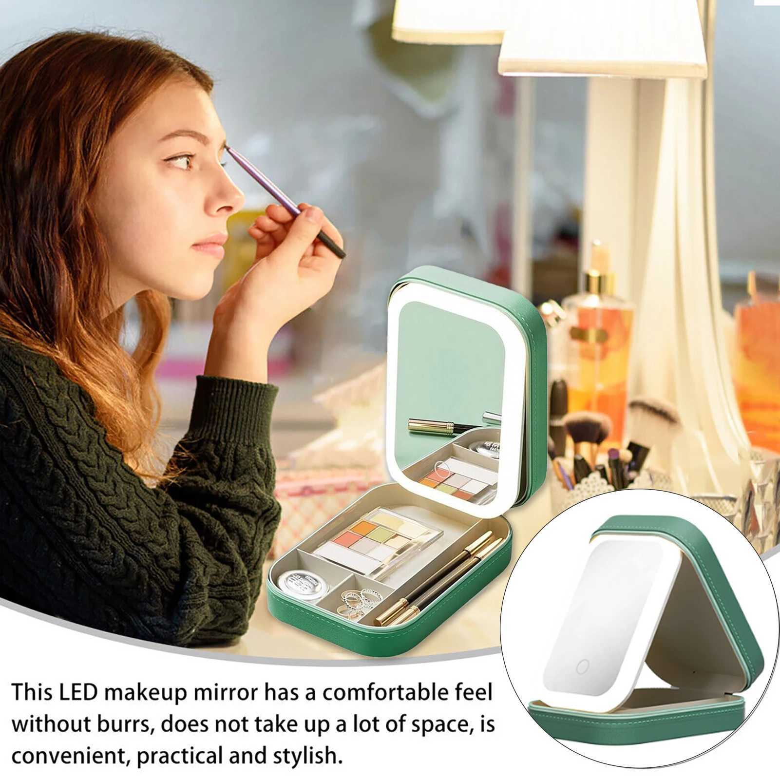 Makeup Mirror With Light usb charging Cosmetic Bag LED Mirror Travel Makeup Storage Bag case Travel make up Organizer Y240819