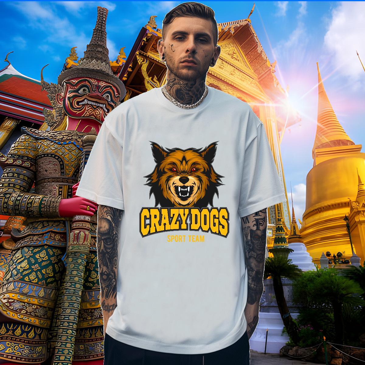 Free Shipping T shirt crazy dog Short Sleeve O-Neck Daily Outfit Custom Cartoon 230g Cotton Couples T Shirts Fashion New Tops