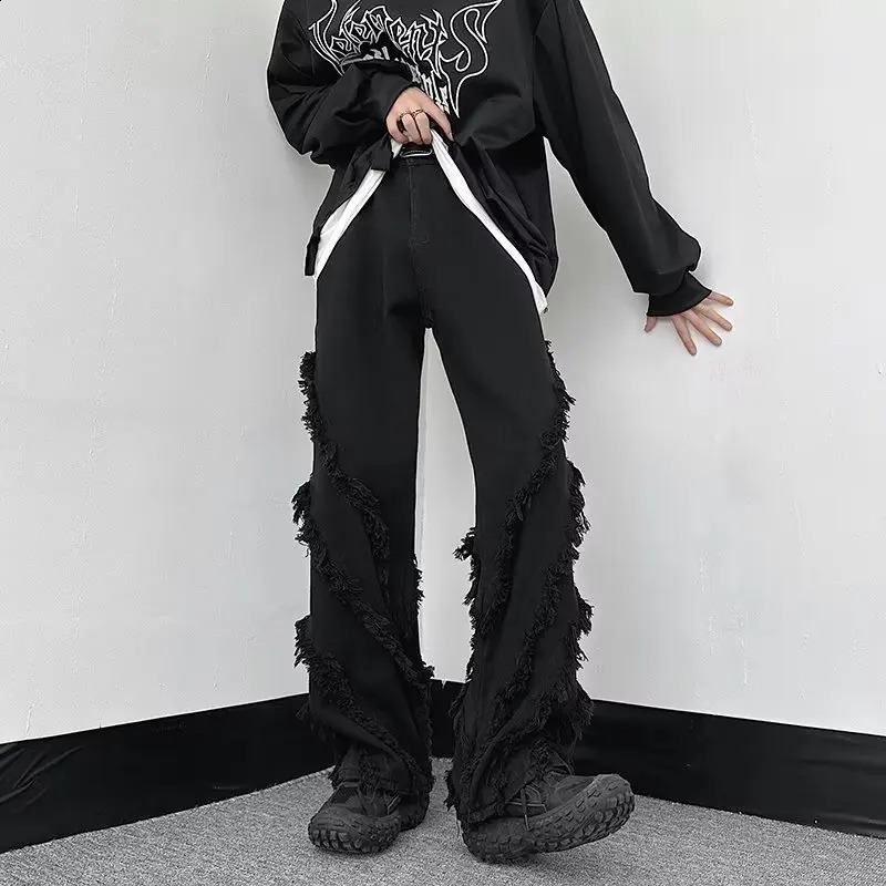 Cyber Y2K Streetwear Black Baggy Stacked Flare Jeans Pants For Men Straight Loose Women Cotton Long Trousers Pantalon Homme 240819