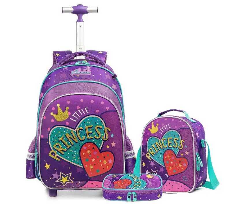 kids Rolling backpack for boy School trolley bag set lunch bag Children school wheeled backpack for girls school bag with wheels Y240820