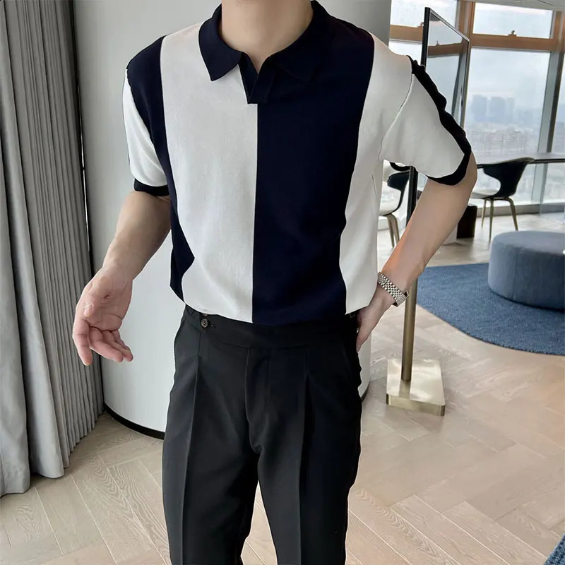 Elegant Fashion Harajuku Slim Fit Ropa Hombre Loose Casual Sport All Match T-shirts Stripe Lapel Collar Short Sleeve Polo Shirts 240819