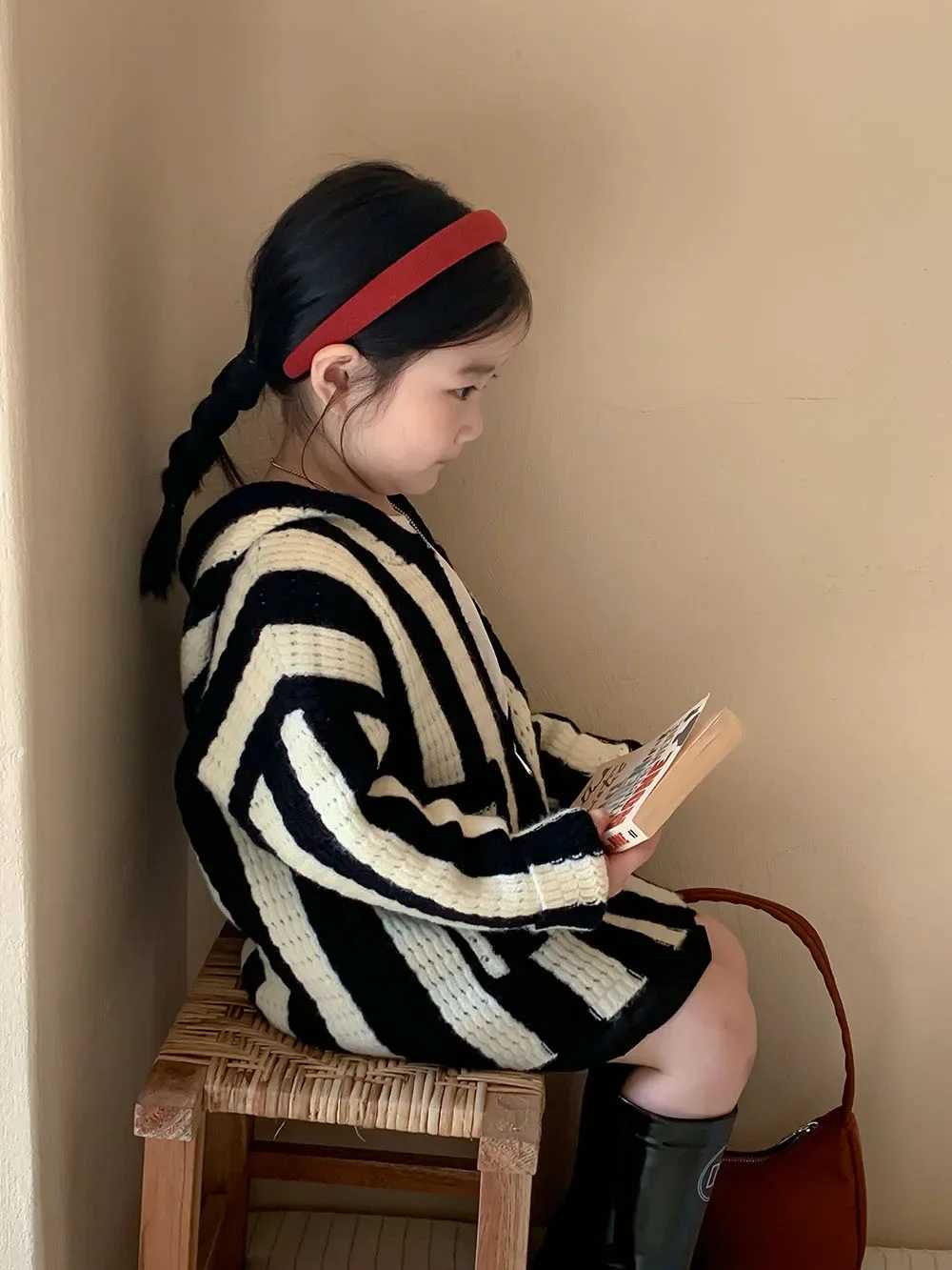 Hooded Sweater Girls Coat Lovely 2023 Spring Autumn New Korean Version Striped Casual All-match Hooded Kids Tops for GirlsXJ240819
