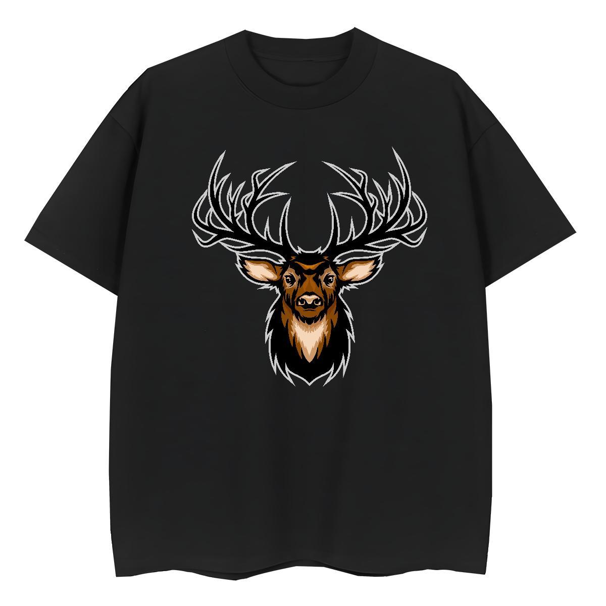 High Quality T Shirt For Man deer Crew Neck Anime Printing Street Cartoon Print 230g Pure Cotton Men Tops Tees New Clothes