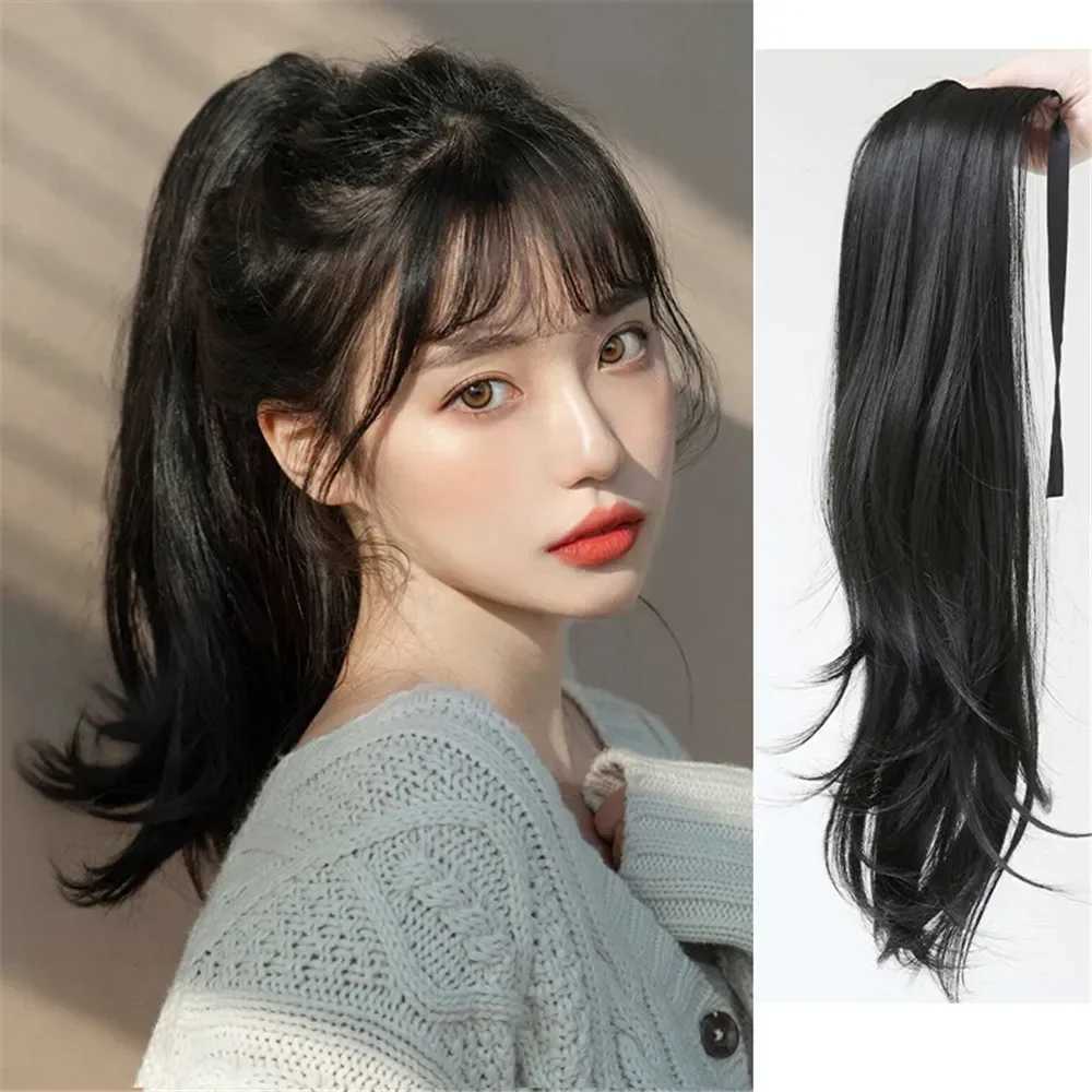 45cm womens wig synthetic natural long straight ponytail bandage type wig tail curled wig piece hair extension W240817