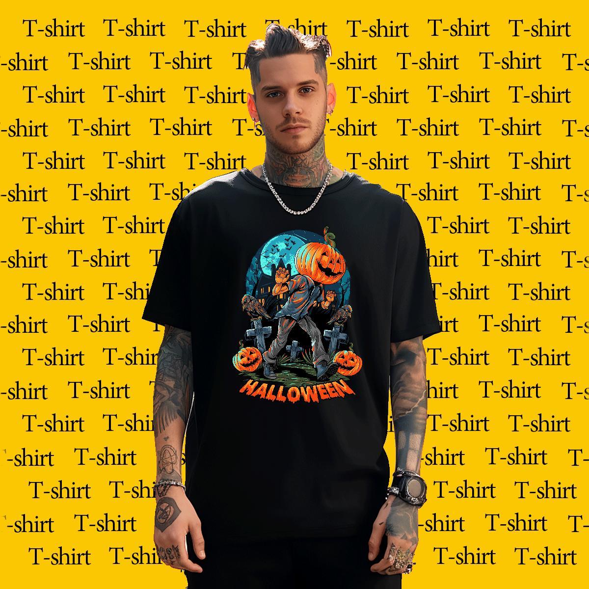 TOP Quality Man T Shirts pumpkin Breathable Short Sleeve Beach Custom Print Oversized 230g Pure Cotton Men Clothes T-Shirt Wholesale Tshirts