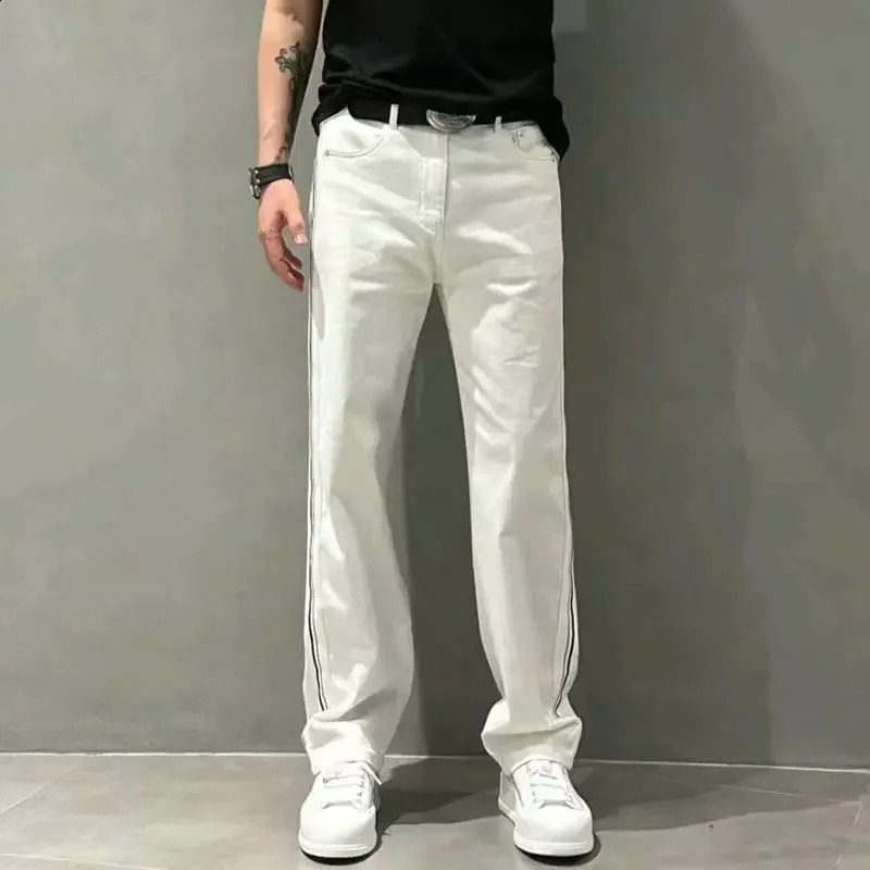 Trousers White Straight Mens Jeans Retro Mens Jeans Classic Denim Fashion Pocket 90s Street Loose 240819