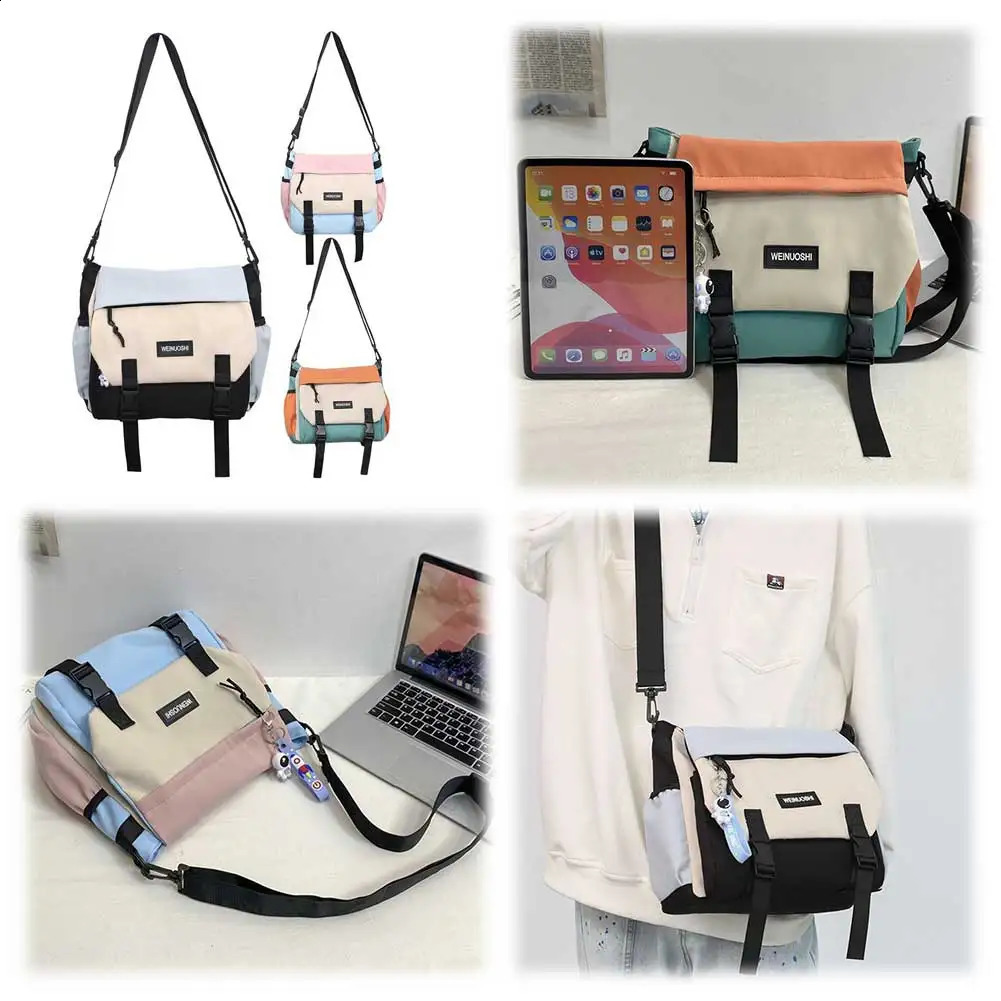 Unisex Student Messenger Bag Large Capacity Casual Shoulder Bag Contrast Color Simple Postman Bag for College Travel Business 240819