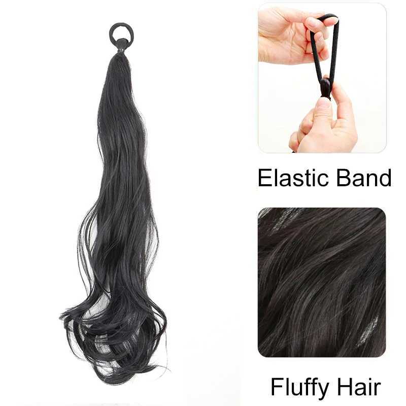 22 inch synthetic womens long curly ponytail with extended elastic and brushed hair fluffy and elegant wig W240817