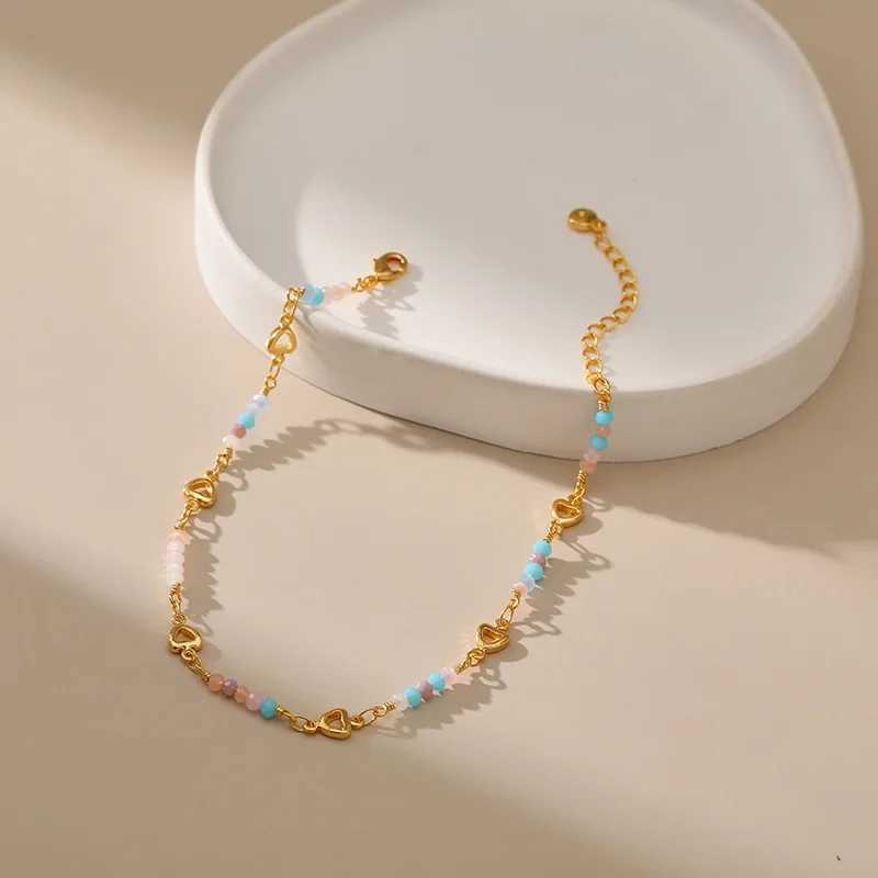 Handmade Adjustable Size Heart Chain Colored Crystal Beads Womens Anklet 18k Gold Plated Retained Fashion Jewelry Accessories W240815