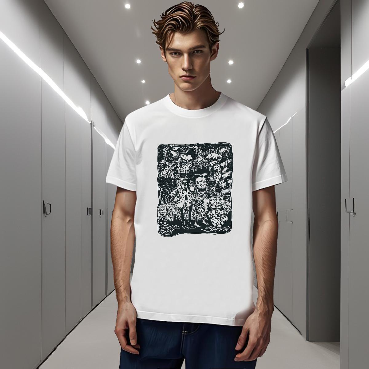 Man T Shirts 230g 100% Cotton scary Sports Casual Round Neck Short Sleeve Oversized Men Clothes T-Shirt Classic Casual Cool Design Tees Shirts