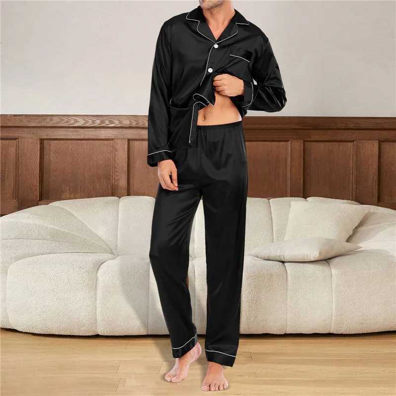 Mens sleepwear set silk satin mens sleepwear long sleeved sleepwear mens fashionable soft home sleepwear plus size casual wearW240719