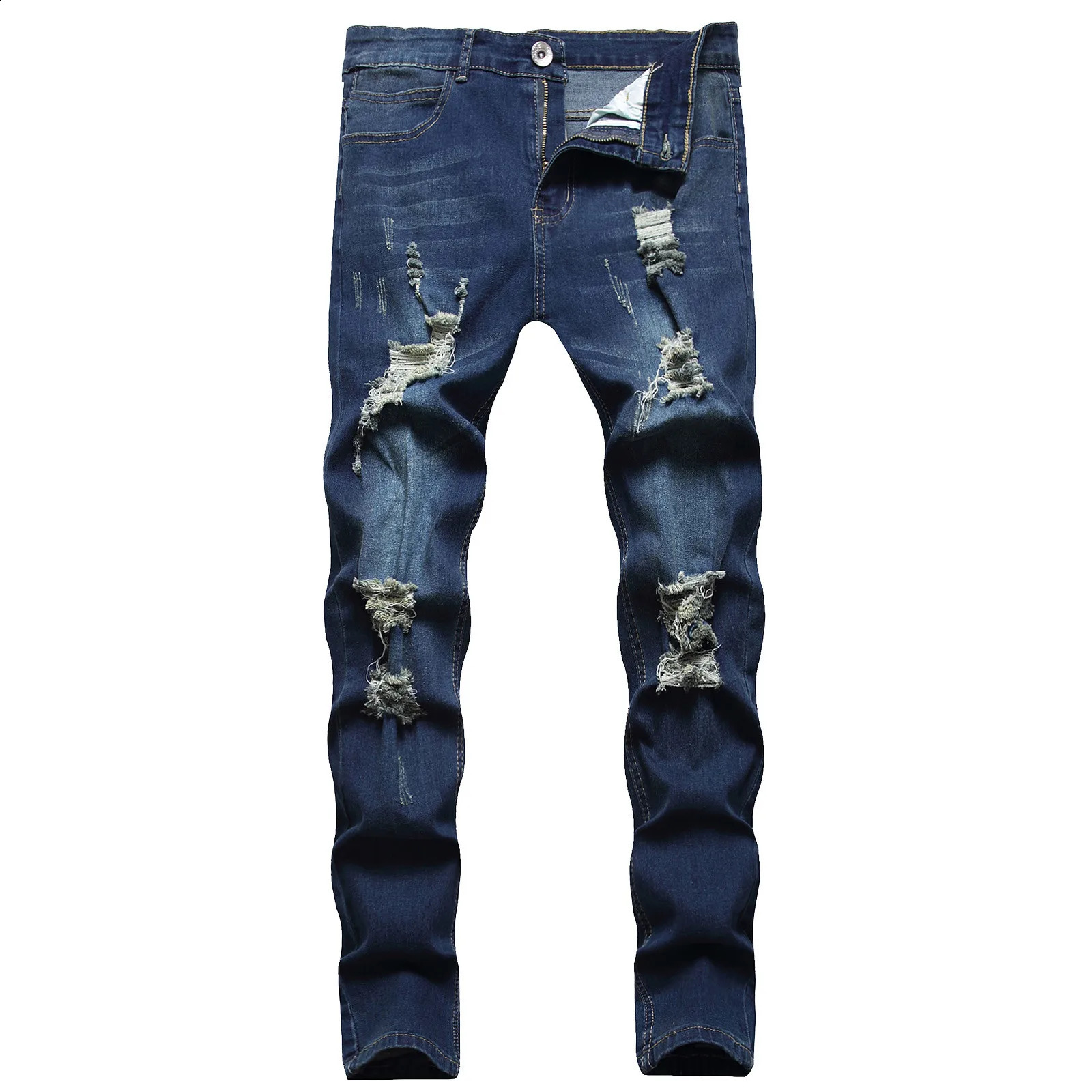 Mens slim fit straight tube retro hiphop pants street jeans summer thin blue 240819