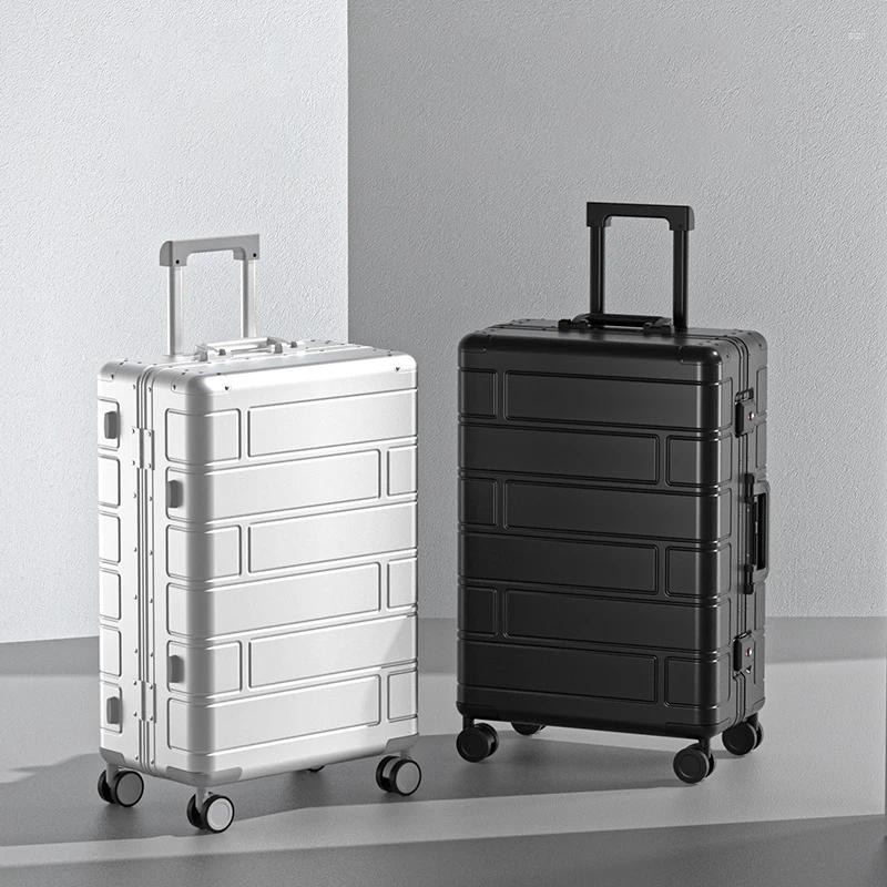 Suitcases Top Quality Aluminum Travel Lage Business Trolley Suitcase Bag Spinner Boarding Carry On Rolg 20/24/28 Inch 4