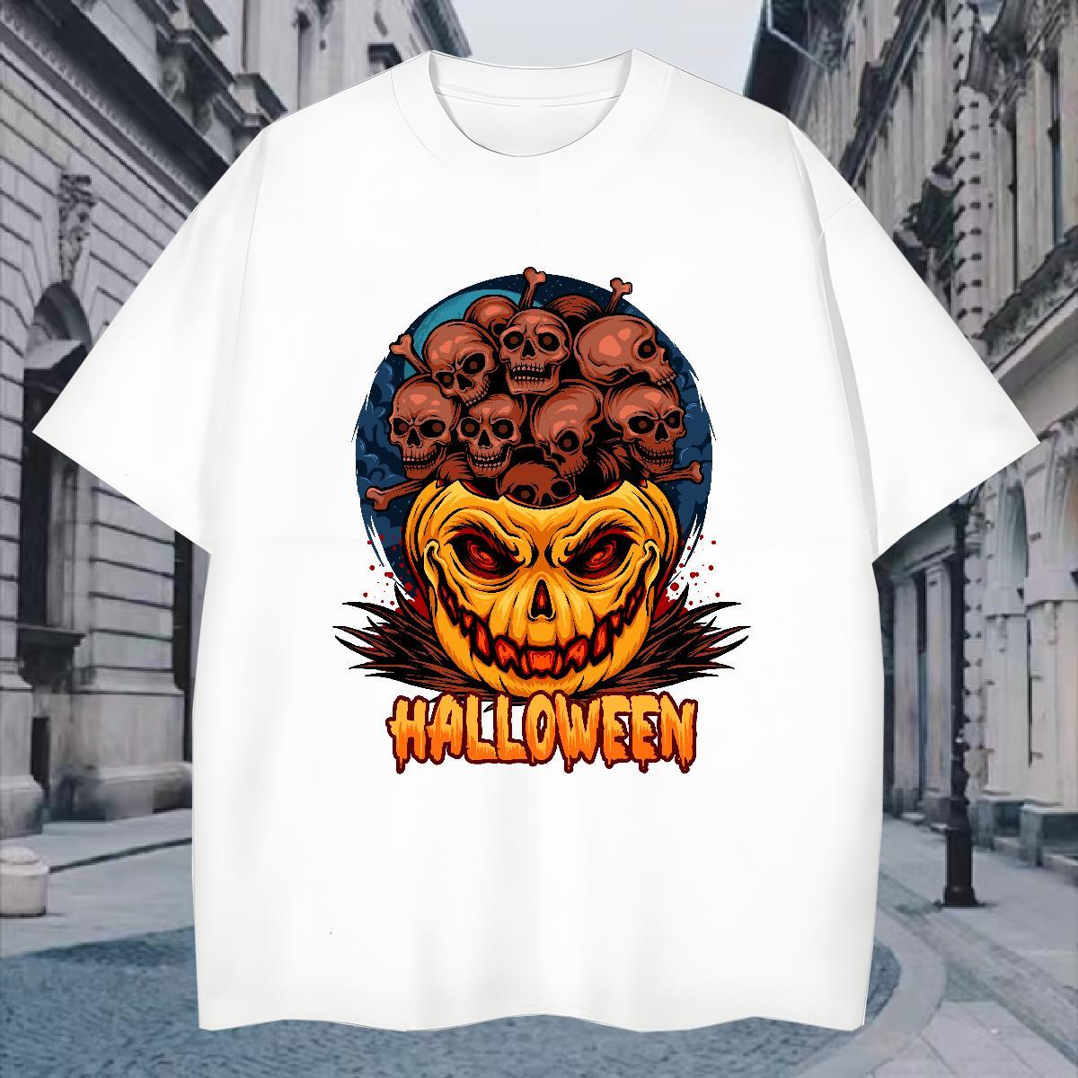 Free Shipping T Shirt For Man pumpkin Crew Neck Breathable Casual Plus Size Cartoon 230g Pure Cotton Men Tshirts DIY Clothings