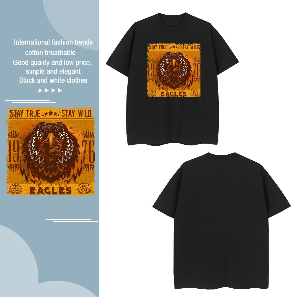 T shirt 100% Cotton 230g eagle Hip Hop Breathable Short Sleeve Black Oversized Men Tees Classic Loose Fit Tops Tees