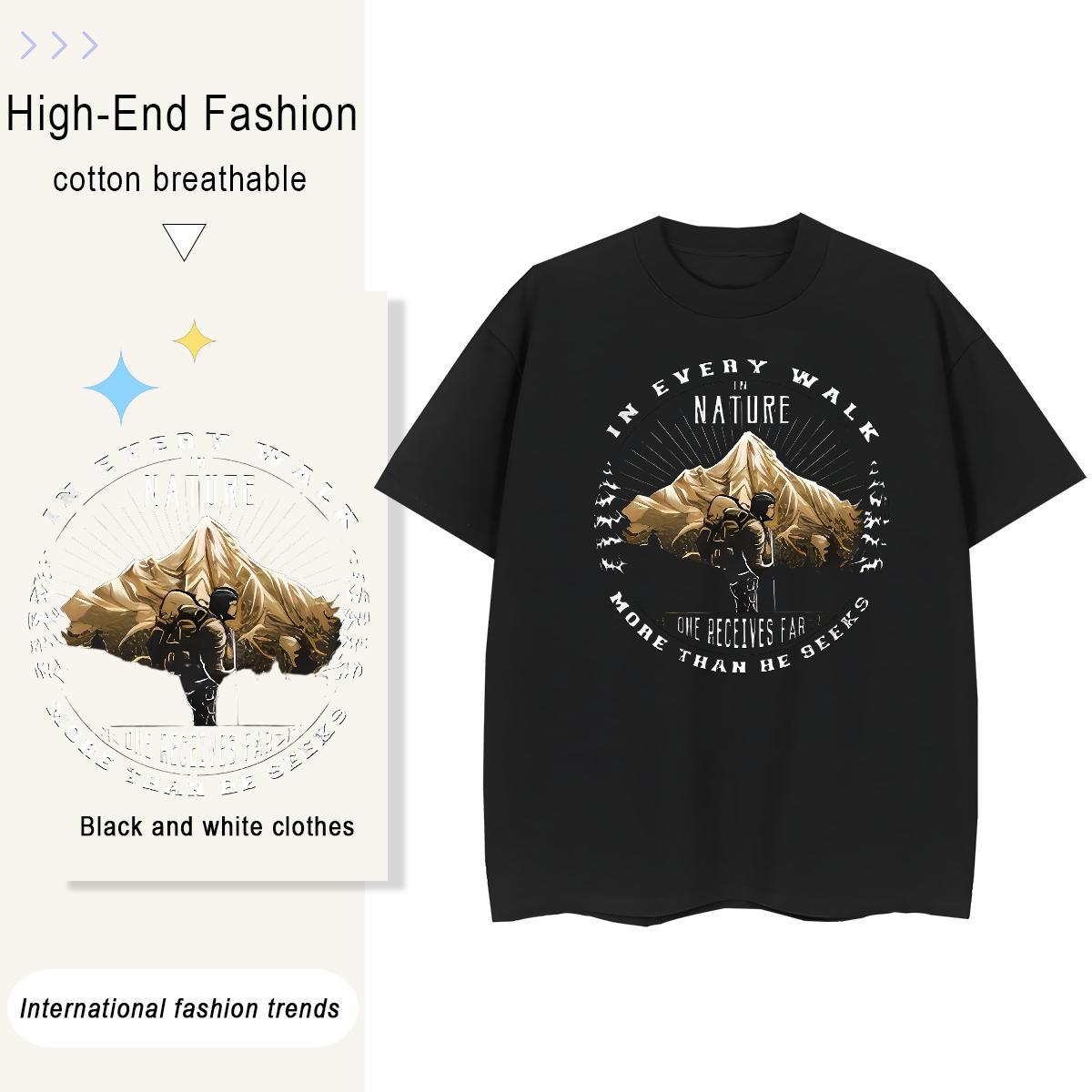 Unisex mountains 230g Cotton Men Tshirts Sport Short Sleeve O-Neck T Shirts Men Wholesale Anime Print Tops Shirt