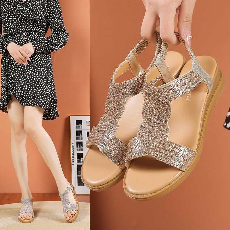 2024 Summer New Designer Platform Sandals Women Fashion Casual Roman Shoes Female Solid Color Crystal Sandalias Mujer CL240806