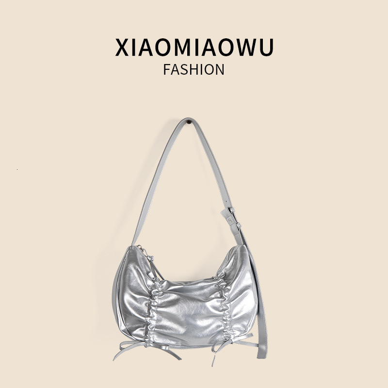 Korean version of new drawstring pleated armpit with high-end feel, bow single shoulder bag, summer style women's versatile dumpling bag