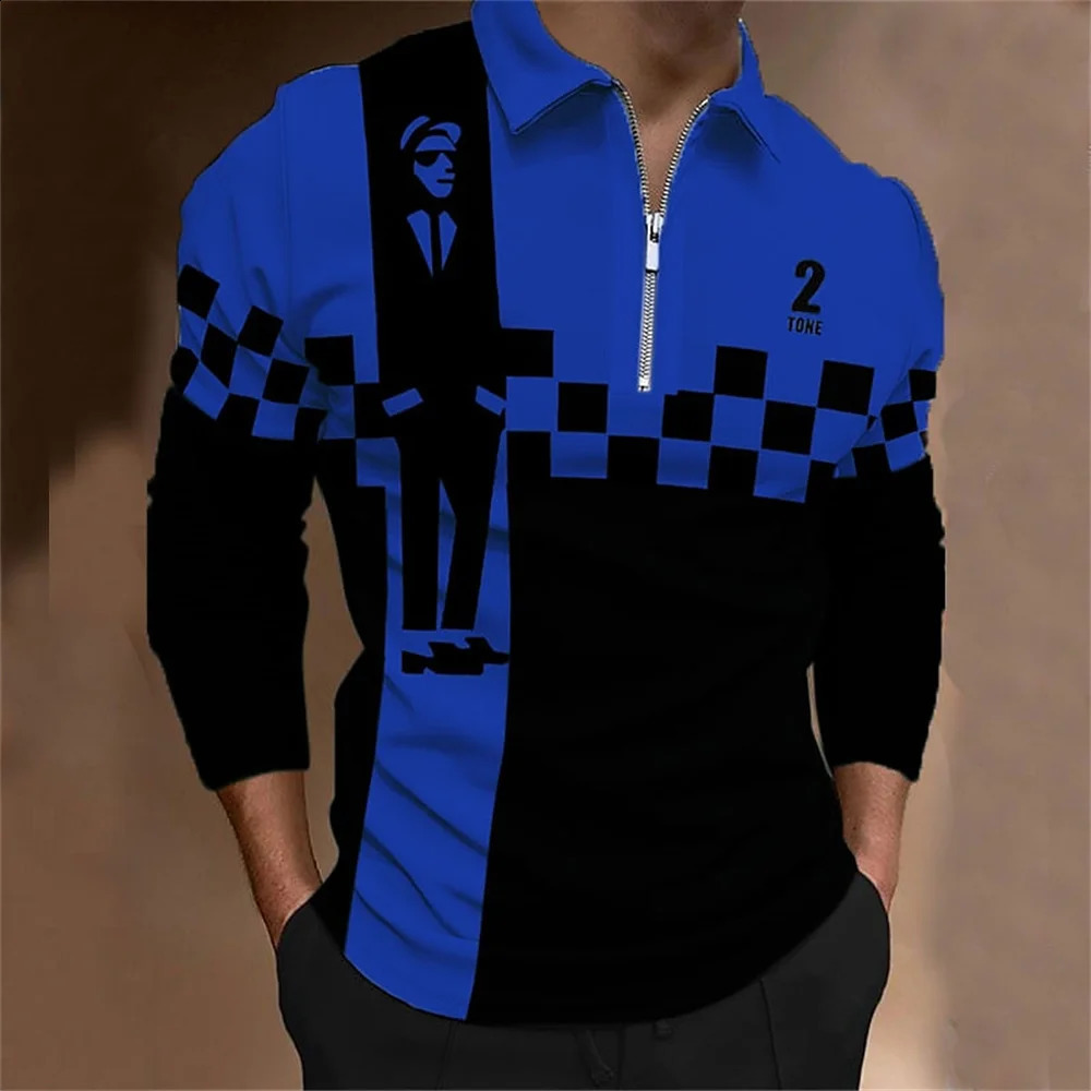Mens Polo Shirt Golf Shirt Plaid Graphic Prints Turndown Print Outdoor Street Long Sleeve Zipper Print Clothing Apparel Sports 240820