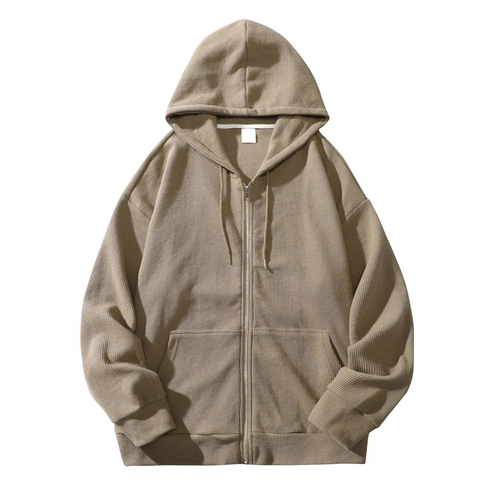 Solid Print Hoodie Men Retro Zip Up Long Sleeve Loose Jacket Coats Harajuku Casual Daily Hooded Sweatshirt Y2k Streetwear 240819