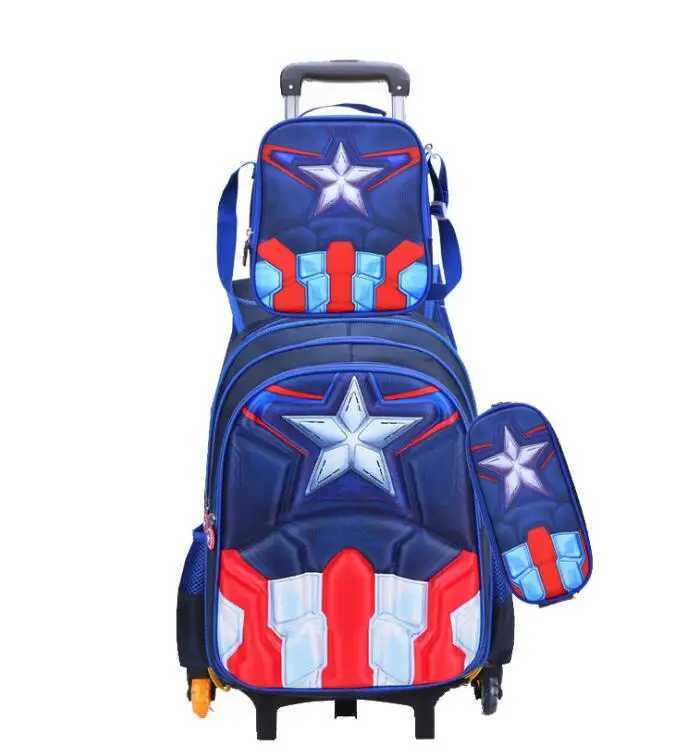 School Troilley Bag Set for boys School Trolley Backpack Set Lunch Bag School Wheeled Backpack for boys School Bookbag Rucksacks Y240820