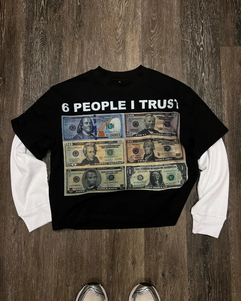 Street Harajuku vintage clothing printed patchwork long sleeve hoodie T-shirt men Y2k hip hop fashion trend couple loose top 240820