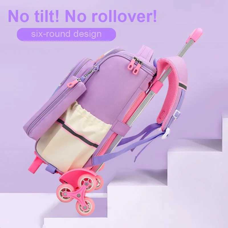 Waterproof School Backpack with Wheels Children School Bags for Girls Kids Trolley Schoolbag Luggage Large Capacity Book Bags Y240820
