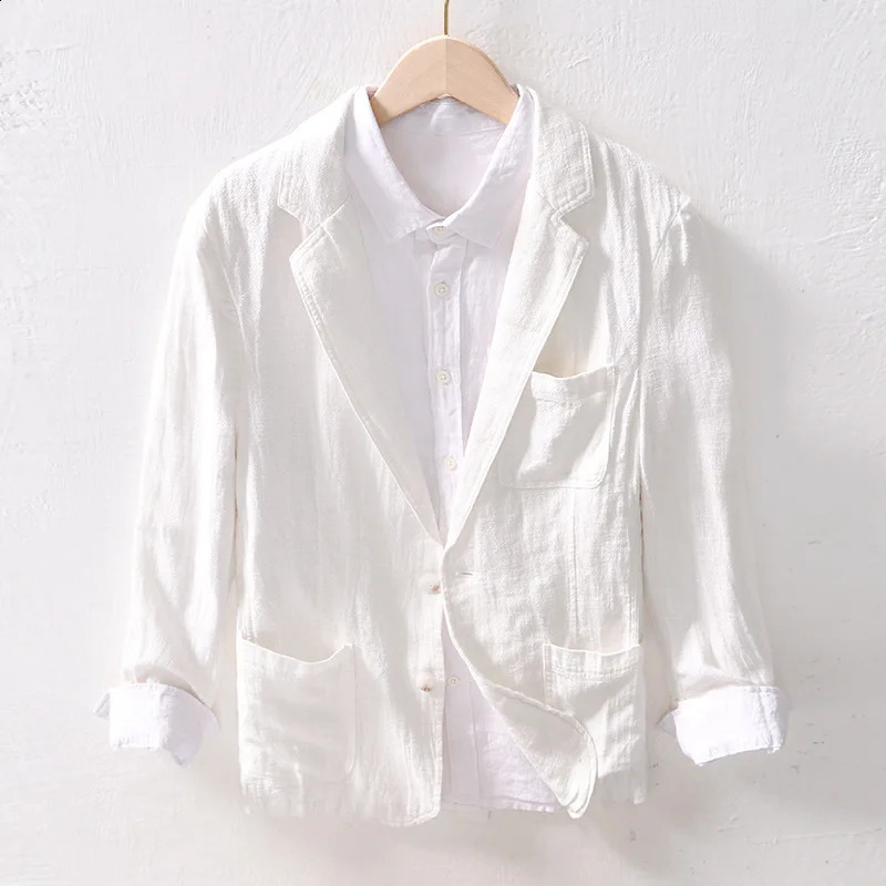 Spring retro linen cotton hunting suit mens casual solid color jacket BL949 240819