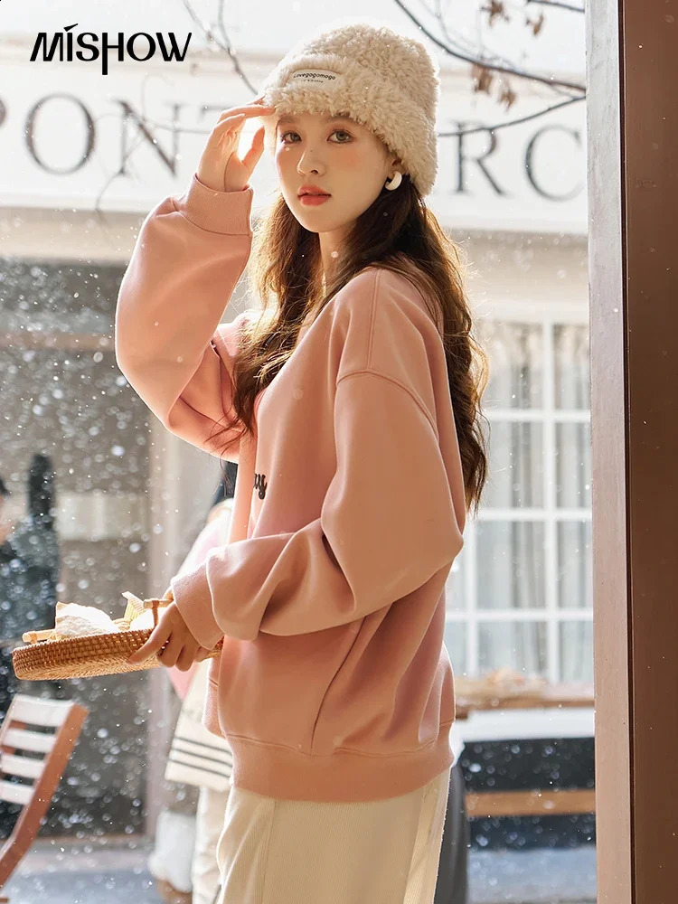 MISHOW Pink Rabbit Printed Womens Oversized Sports Shirt Autumn Winter Fashion Casual Loose ONeck Thick Top MXC53V0072 240819