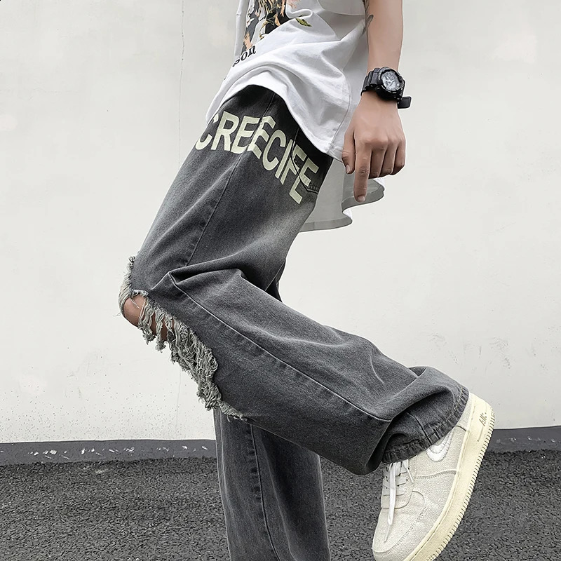 LAPPSTER Y2k Streetwear Baggy Jeans Pants Mens Ripped Black Hip Hop Cargo Stacked Jeans Male Korean Fashions Denim Pants 240819