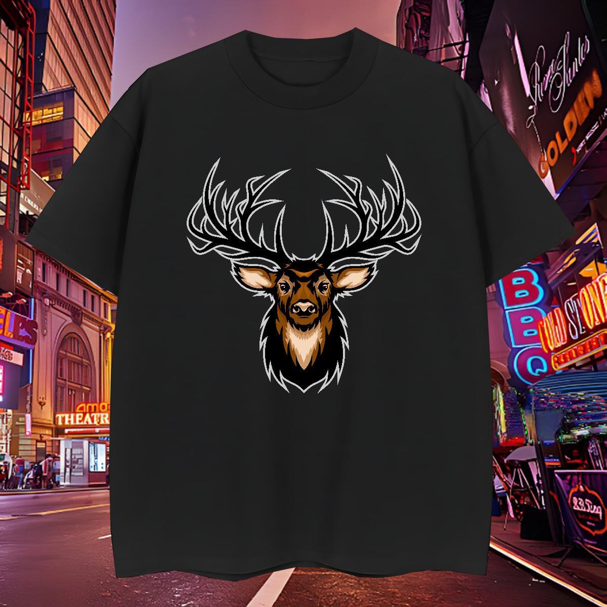 Unisex T-Shirts deer Breathable Crew Neck Casual Black Oversized 230g 100% Cotton Tshirt for Man Woman New Tee Shirt
