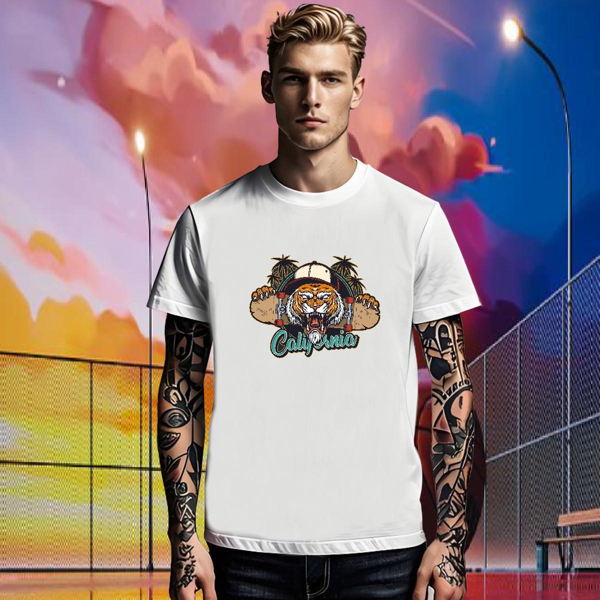 Customized Men Tees tiger Daily Wear 100% Cotton 230g Tops Short Sleeve Soft Popular T shirt White Plus Size