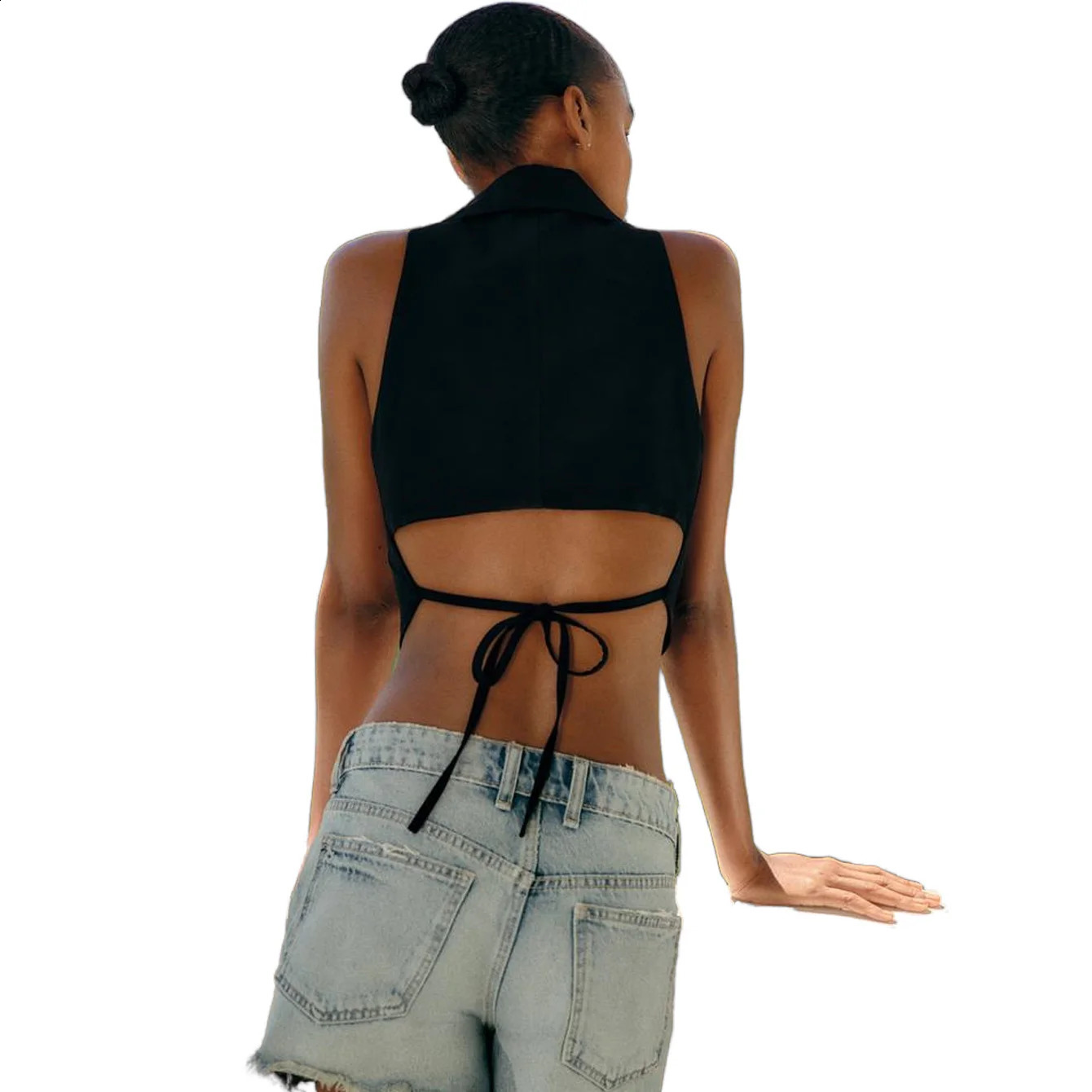 Womens cheetah print solid color vest collar chest submit temperature versatile top 240819