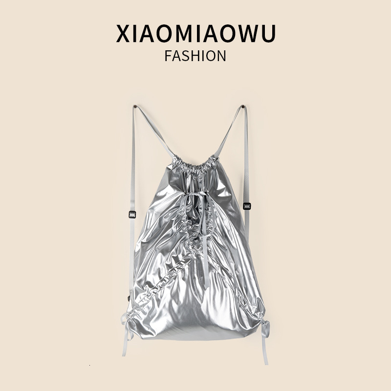 Korean version bow drawstring pocket for women, fashionable high-end, simple and casual backpack with large capacity