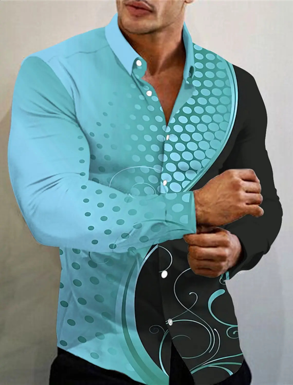 Mens Graphic Long Sleeve Shirt Floral Print Lapel Blue Gold Green Gray Outdoor Streetwear Tropical Fashion Button Up Shirt 240820