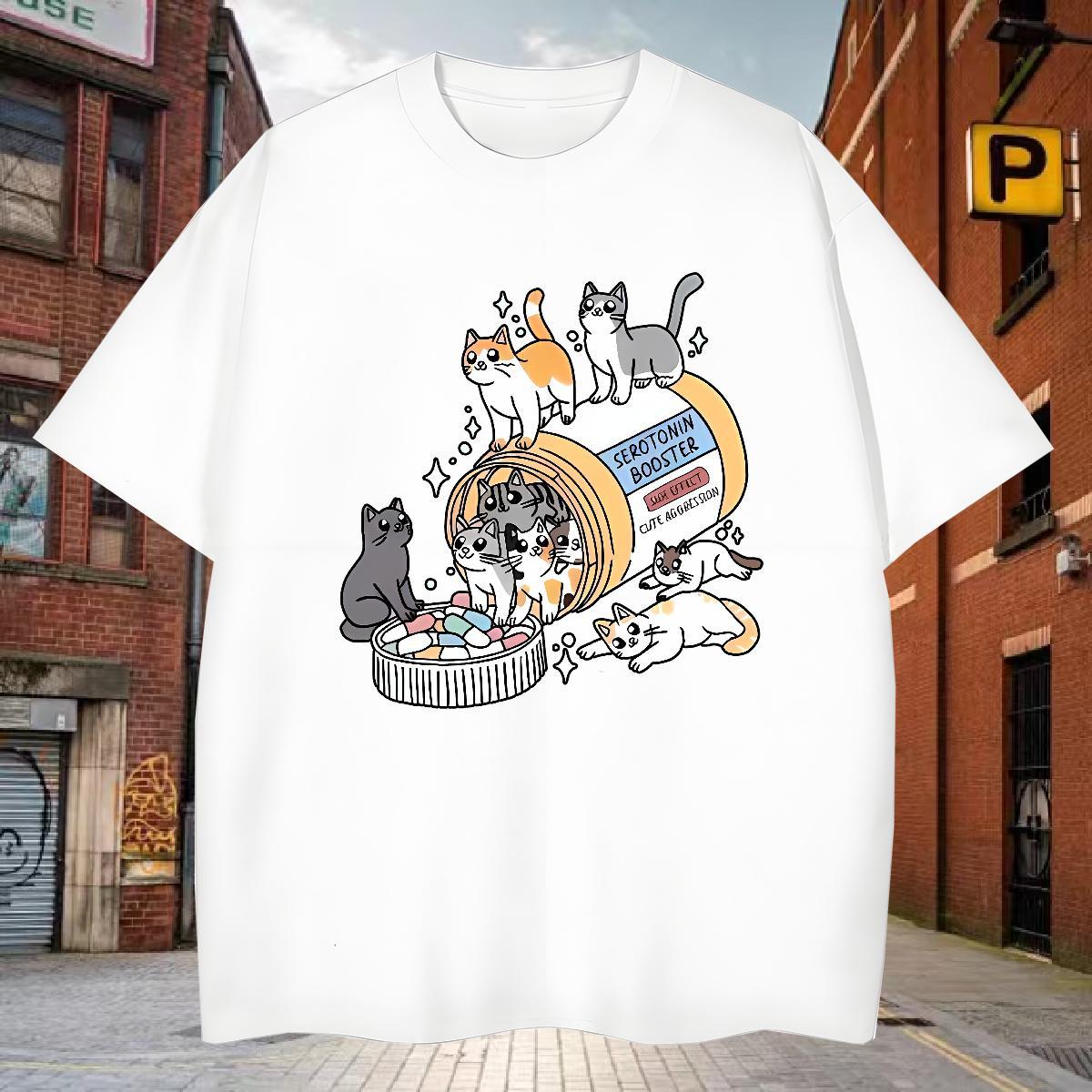 Loose Fit Man T Shirts cats O Neck Short Sleeves Street Casual Custom Anime 230g 100% Cotton Tshirt for Man Woman New Designer Clothings