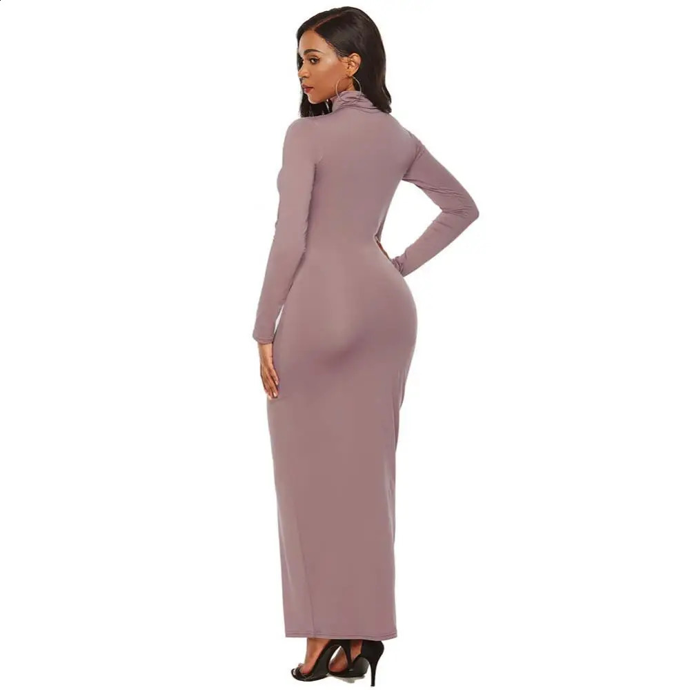 Fashion Women Sexy Party Dress Knit Style Long Sleeve Turtleneck Winter Maxi Dress Slim Work Wear Office Dress Vestidos 240819