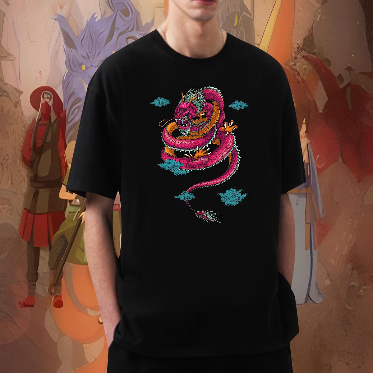 Loose Fit Mens Tshirts Sport 230g Cotton DIY Printed Breathable Short Sleeve dragon T Shirt For Man Factory Direct Tops Tees