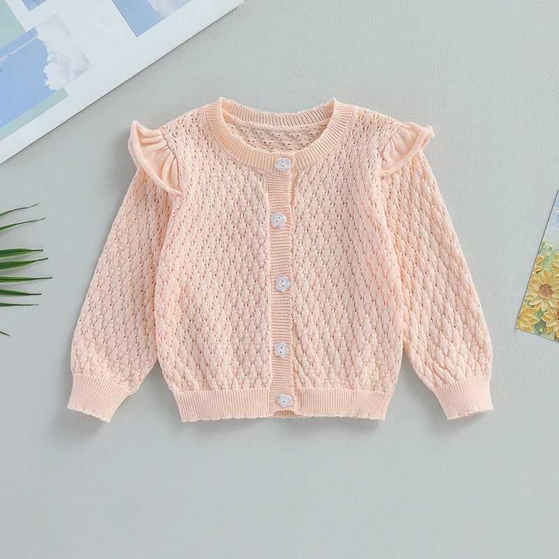 Toddler Baby Girls Knitted Cardigan Long Fly Sleeve Button-down Sweater Autumn Winter Shirts Clothing Children Ruffles OuterwearXJ240819