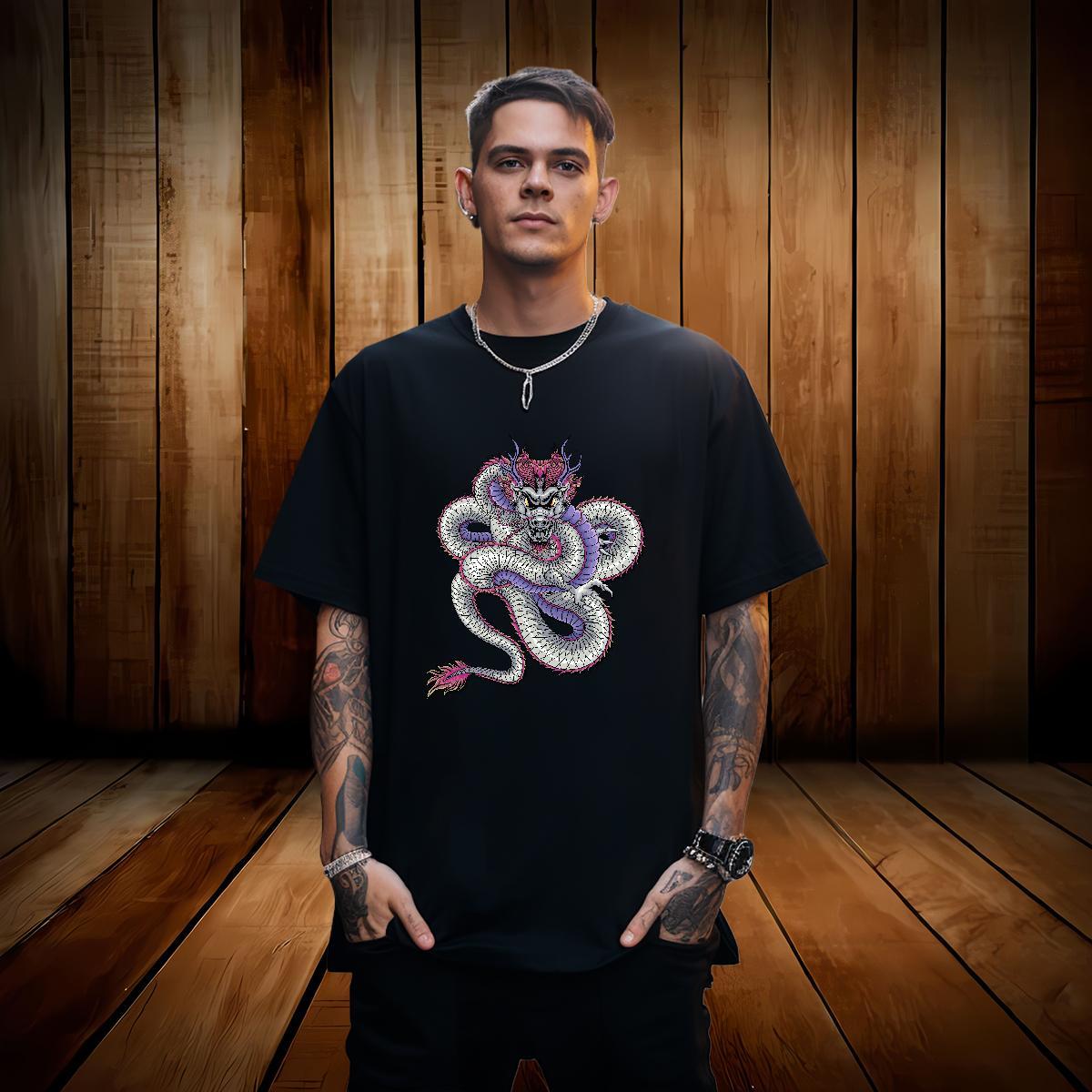 Men T Shirts 100% Cotton 230g dragon Sports Casual Short Sleeve Soft DIY Printed Tshirt for Man Woman 2024 Designer Tees